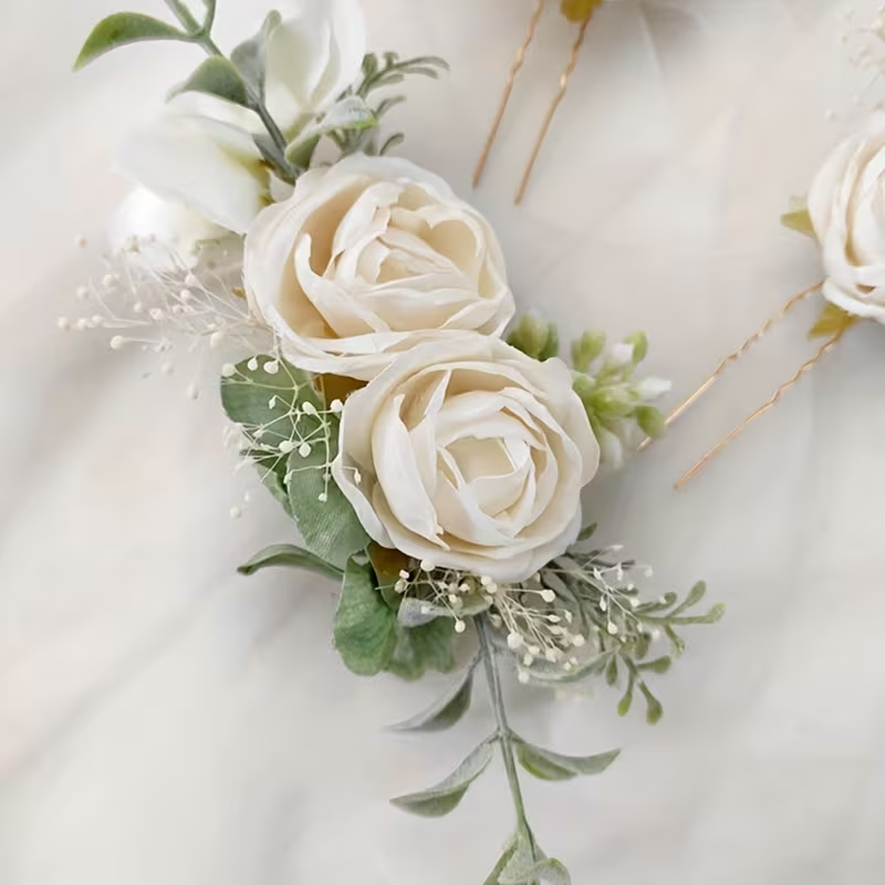 3-Piece Ivory Rose Bridal Hair Pin Set