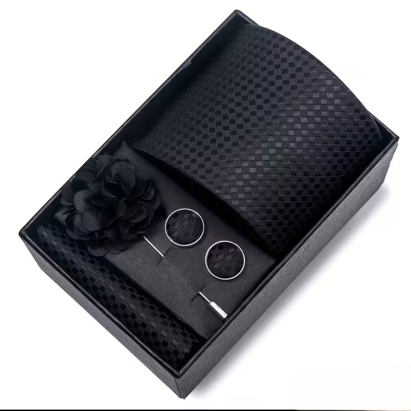 Black Checkered Luxury Tie Gift Set