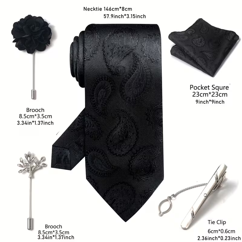 Premium Black Diamond Texture Luxury Tie Set