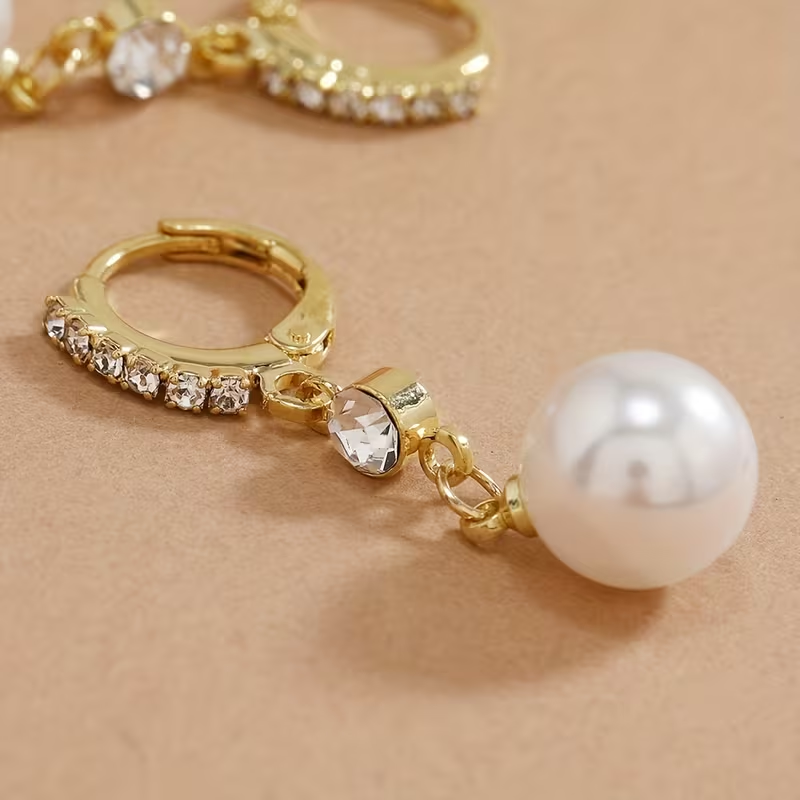 Elegant Gold Pearl Drop Earrings with Crystal Accent