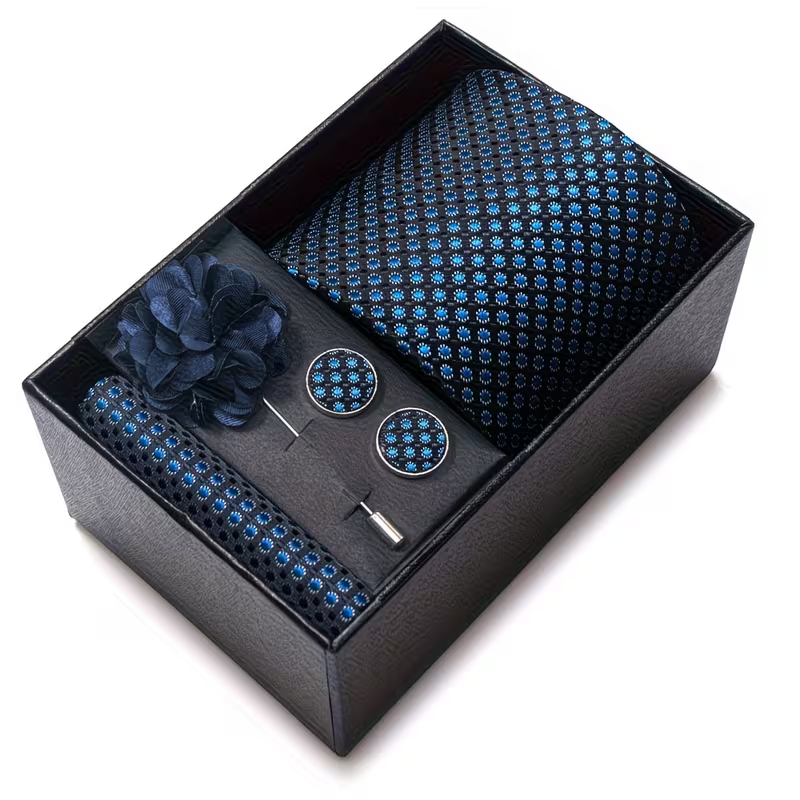 Black & Electric Blue Dot Luxury Tie Gift Set