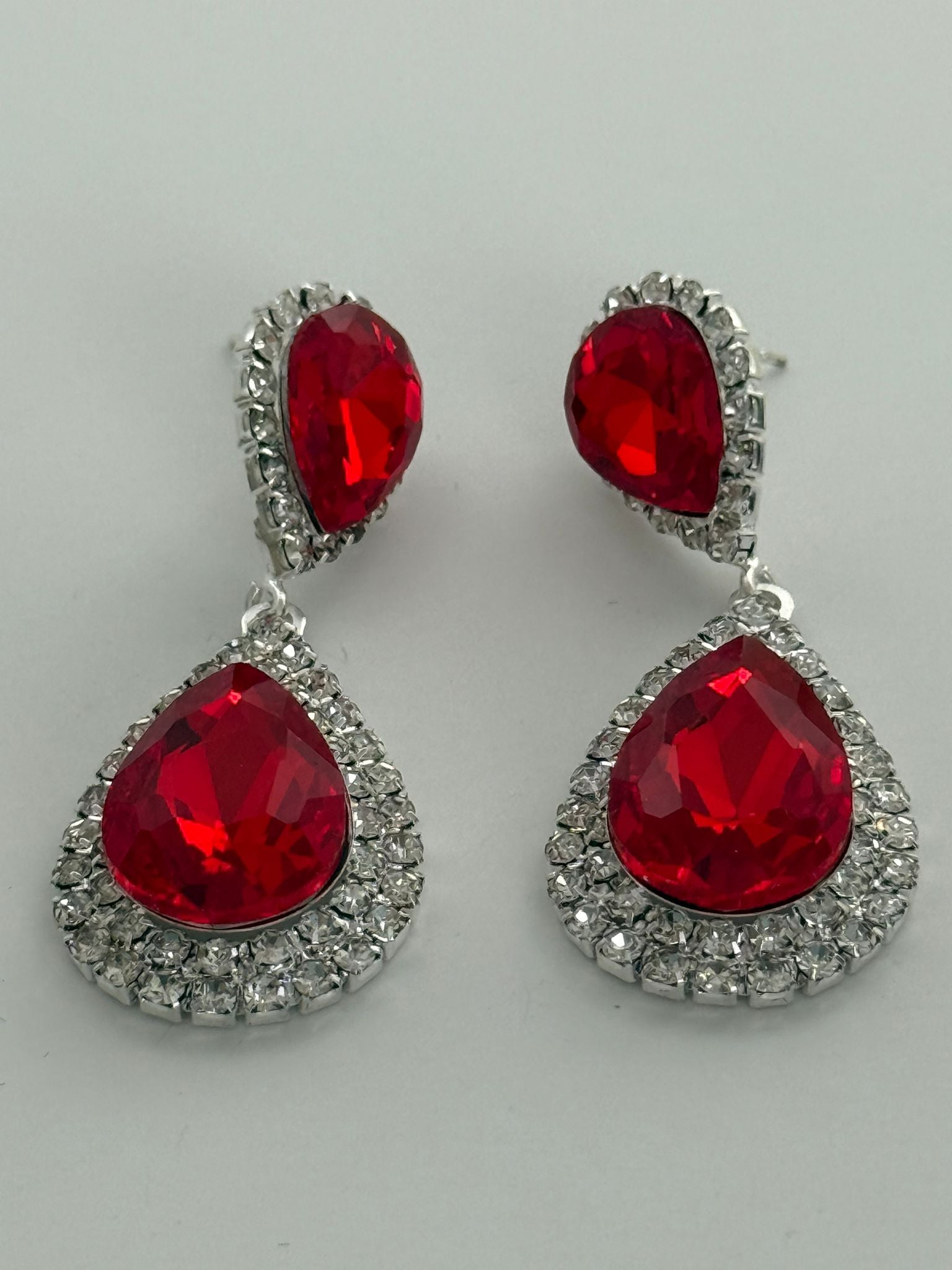 Red Teardrop Crystal Drop Earrings