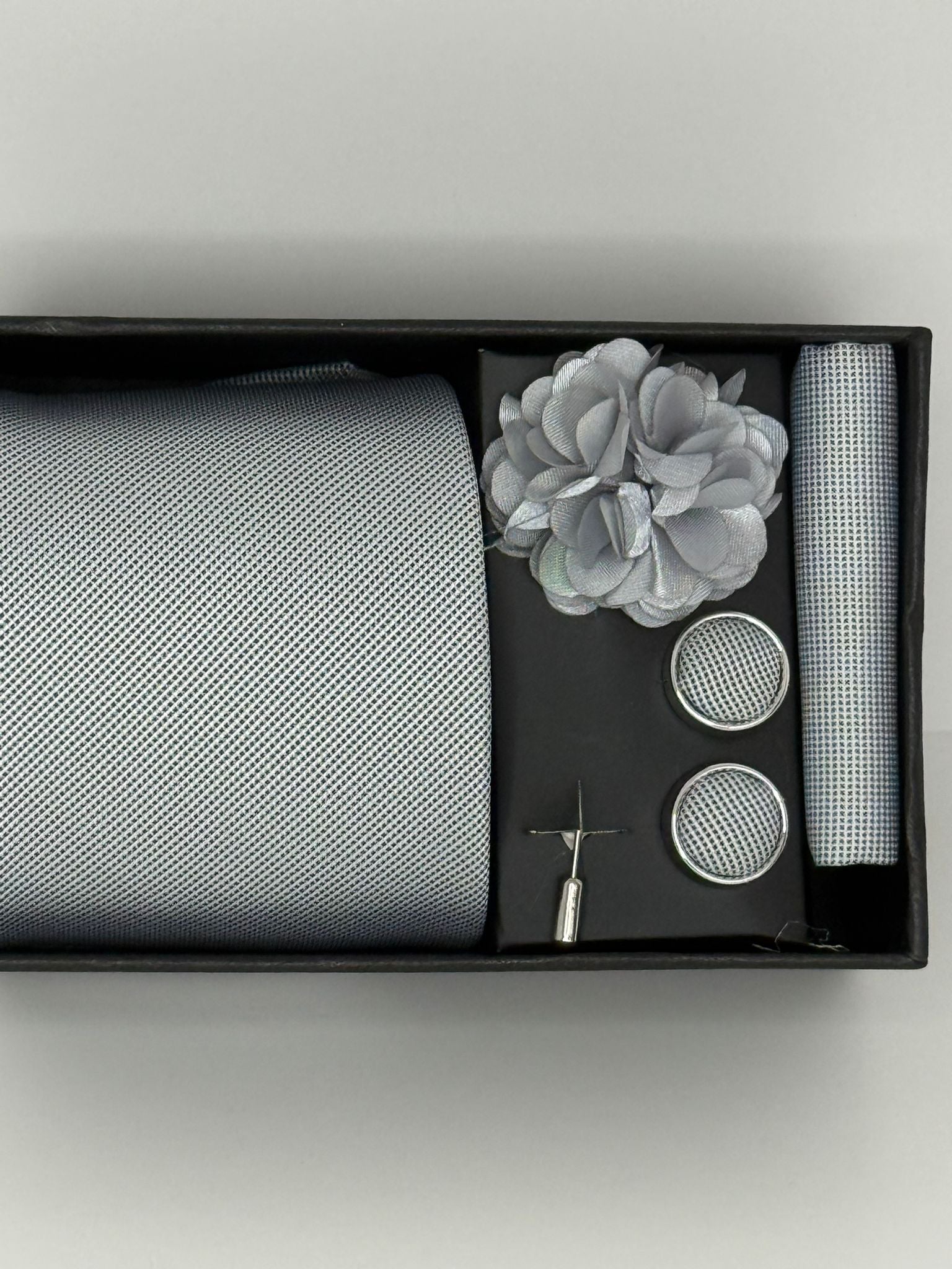 Silver Grey Luxury Textured Tie Gift Set