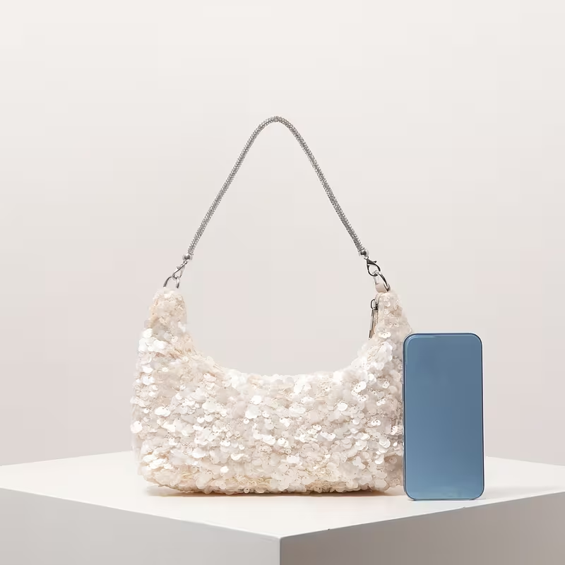 Women's Beige Sequin Shoulder Bag