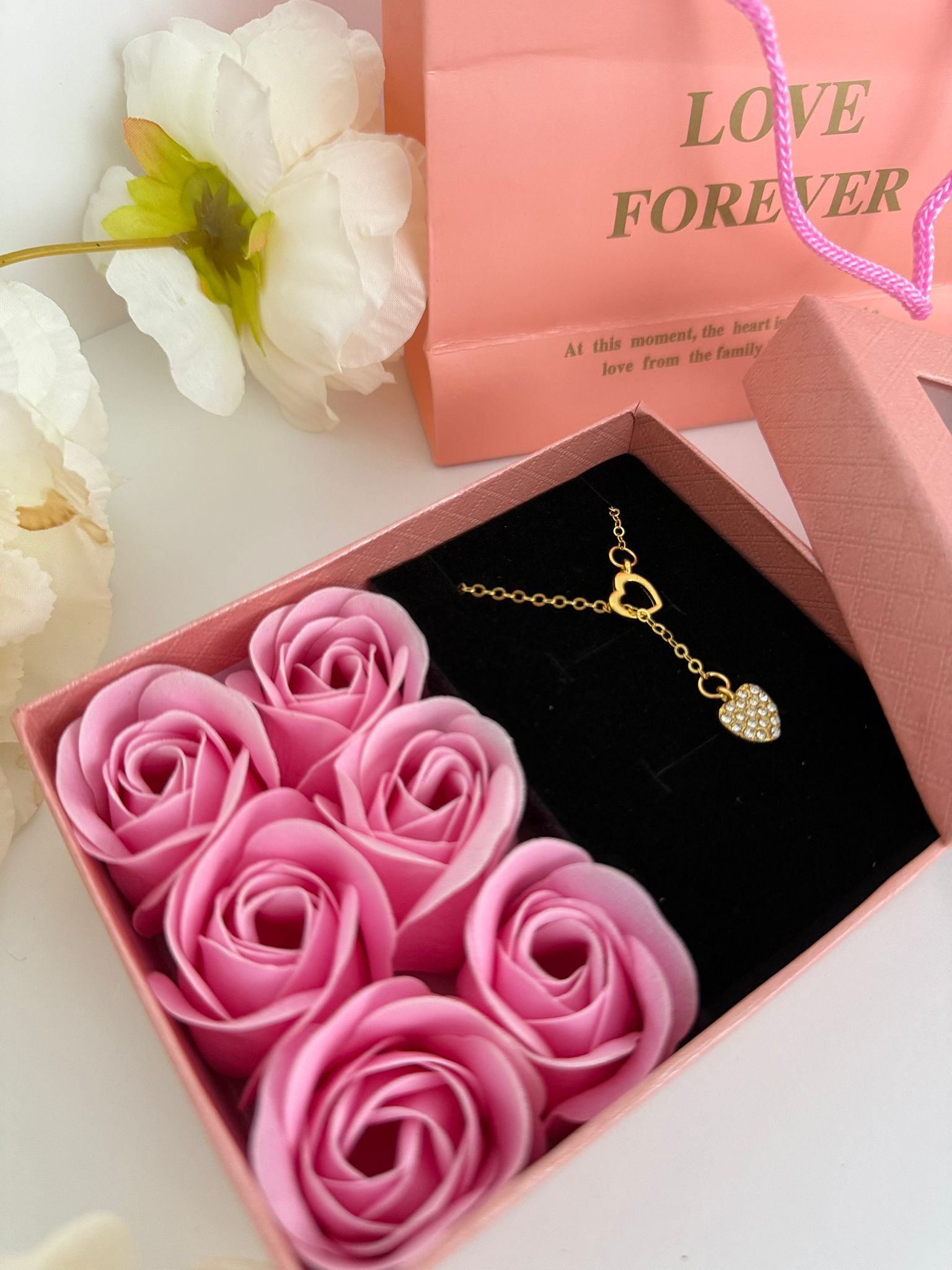 Luxury Rose Gift Box with Heart Necklace
