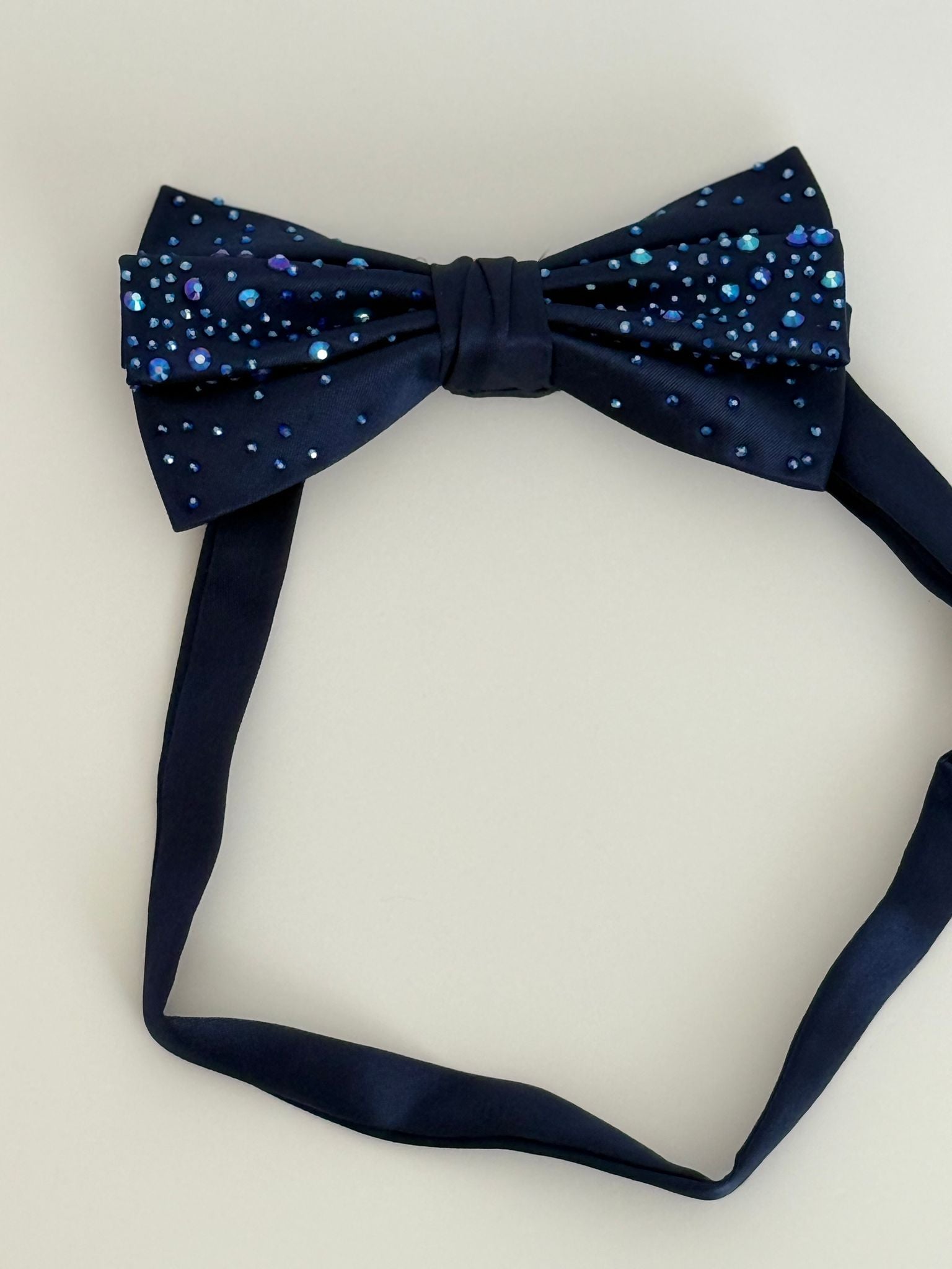 Navy Blue Bow Tie with Blue Crystal Detailing