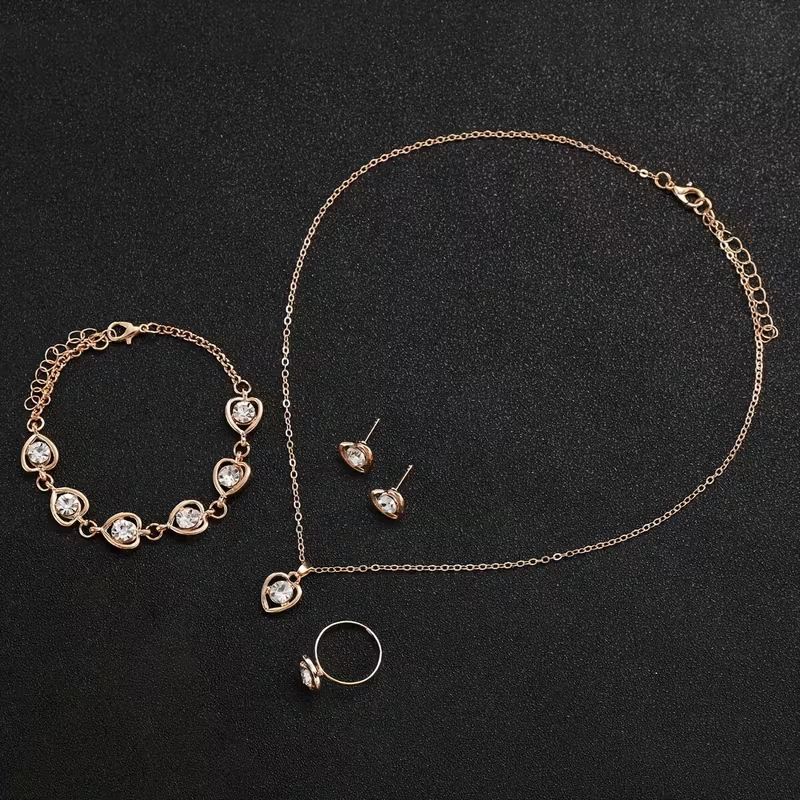 Romantic Heart Watch & Jewelry Gift Set (4-Piece Bundle)