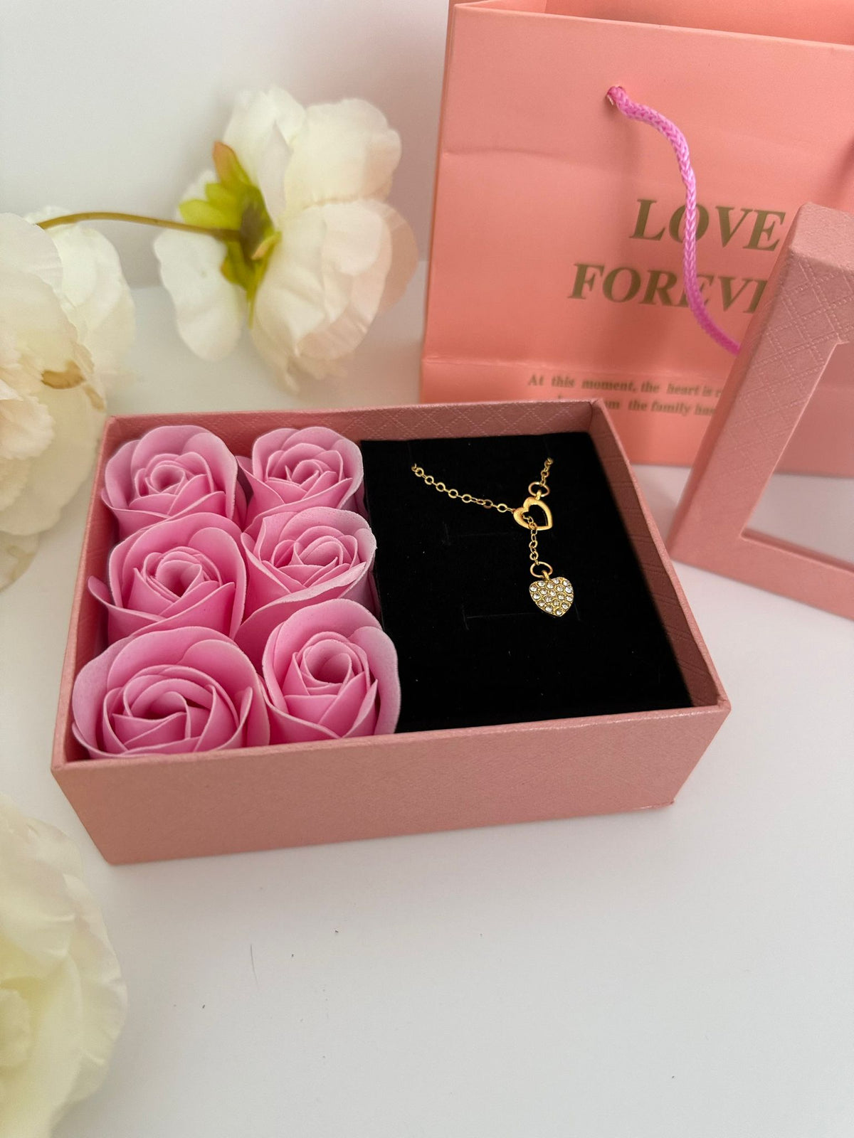 Luxury Rose Gift Box with Heart Necklace