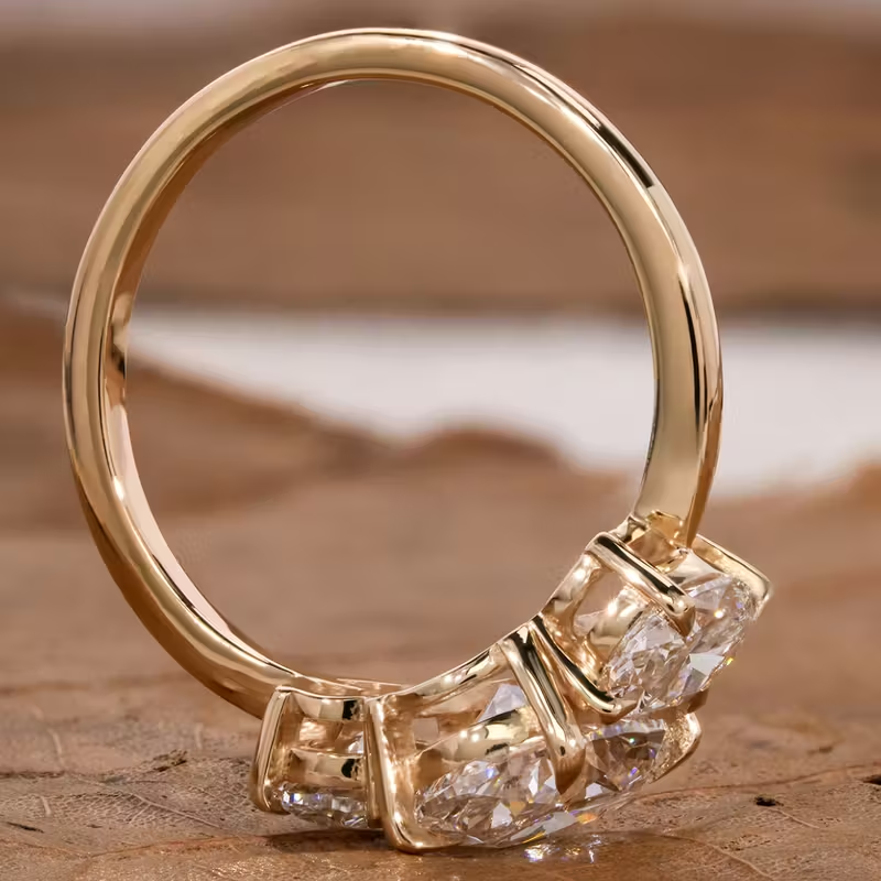18K Gold Plated Three-Stone Statement Ring