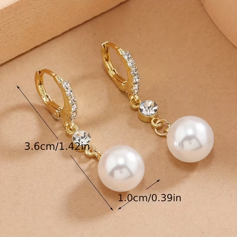 Elegant Gold Pearl Drop Earrings with Crystal Accent