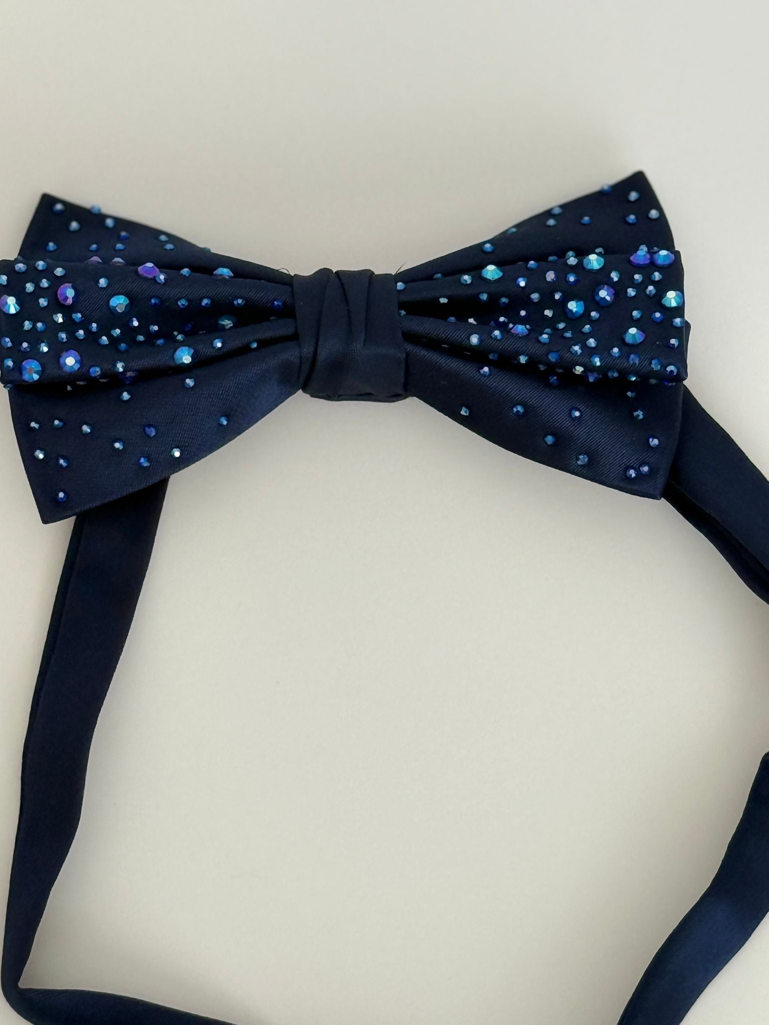 Navy Blue Bow Tie with Blue Crystal Detailing