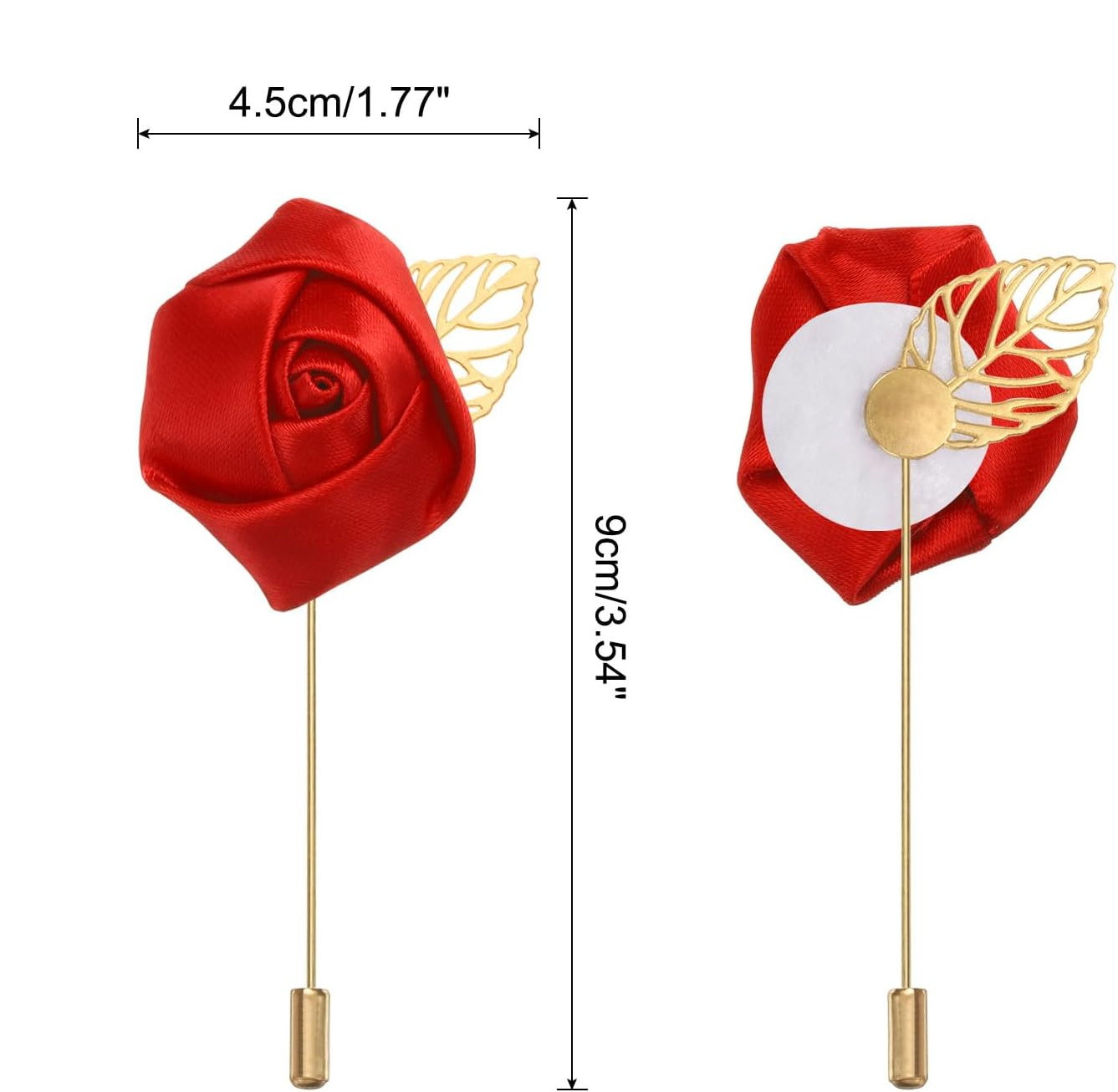 Men’s Red Satin Tie Set with Pocket Square & Rose Lapel Pin