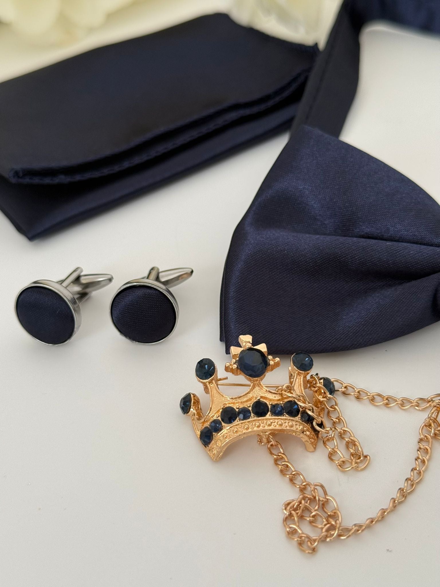 Navy Bow Tie & Accessories Set