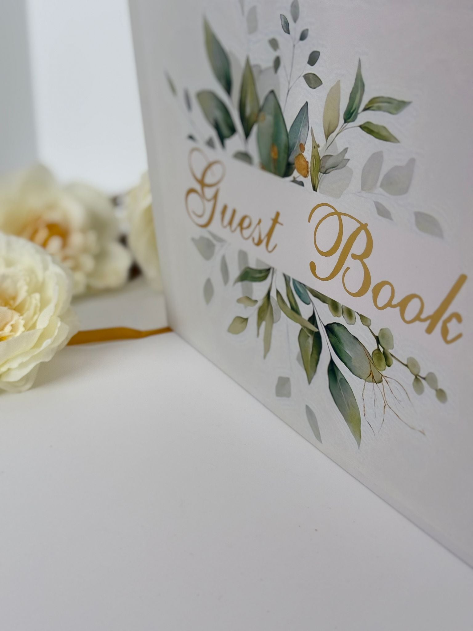 Elegant Wedding Guest Book – Gold Leaf Design