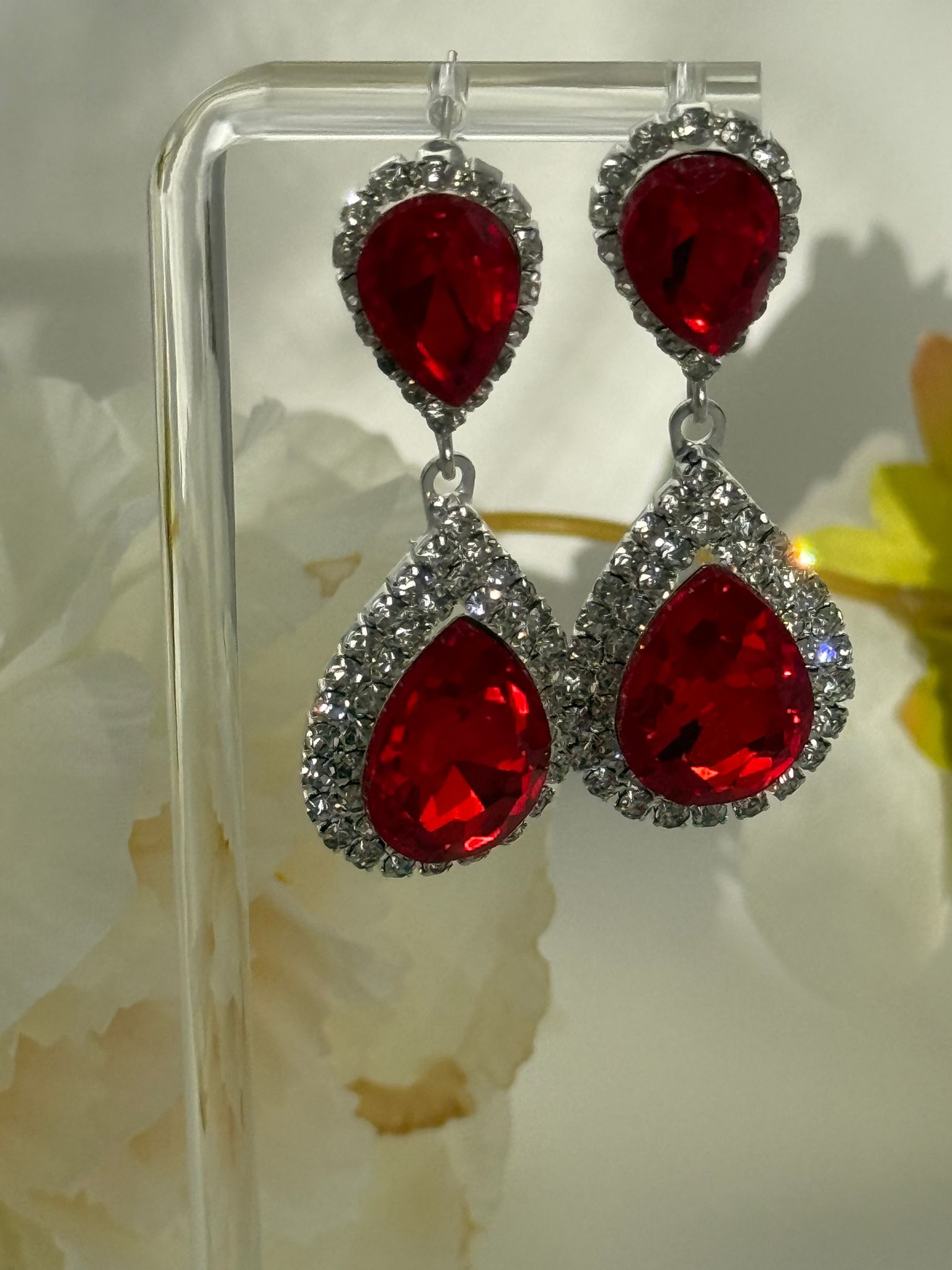 Red Teardrop Crystal Drop Earrings