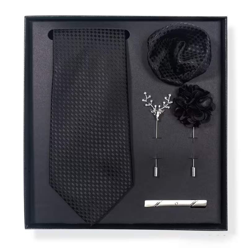 Premium Black Diamond Texture Luxury Tie Set