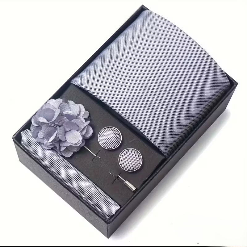 Silver Grey Luxury Textured Tie Gift Set