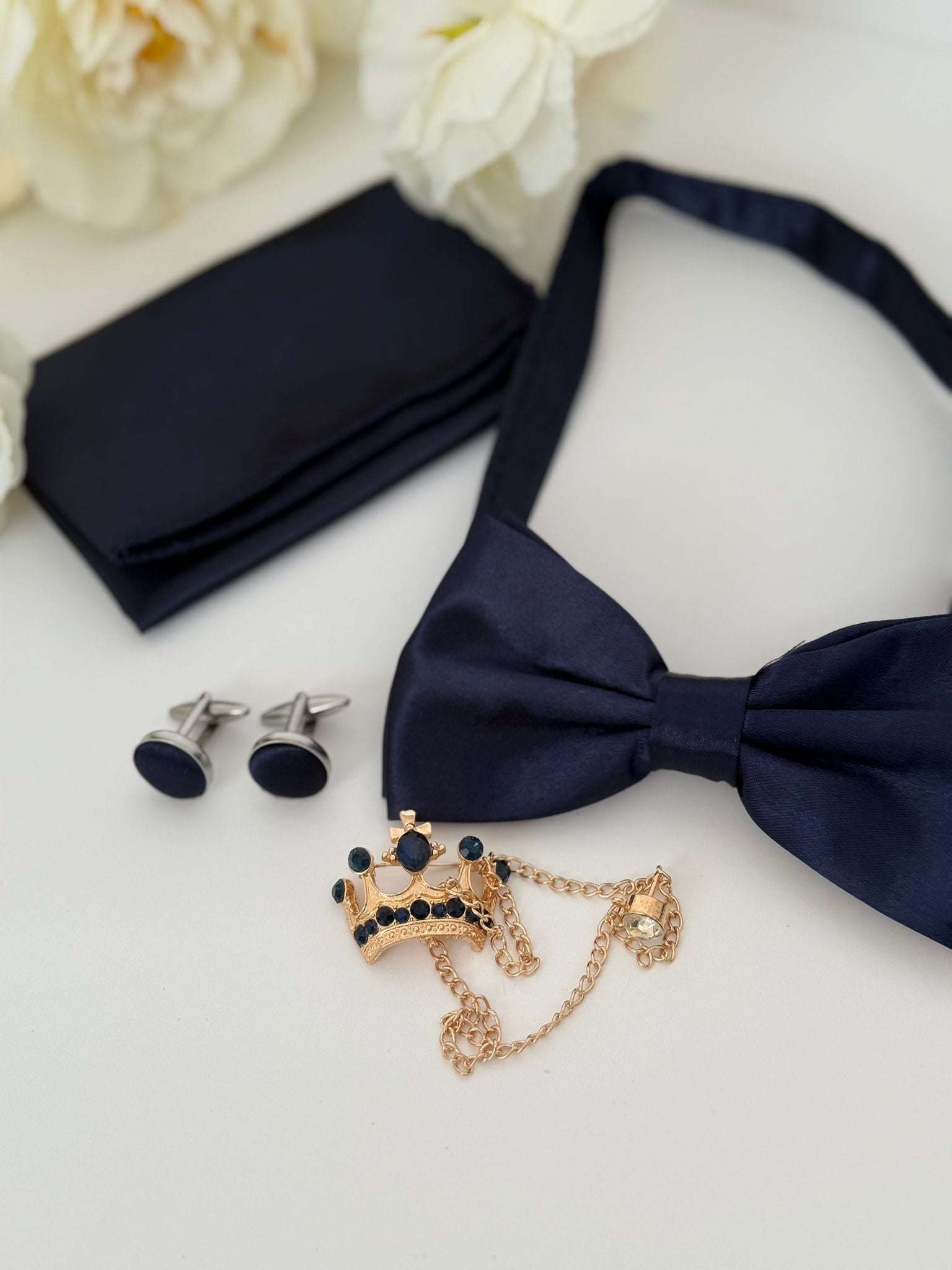 Navy Bow Tie & Accessories Set