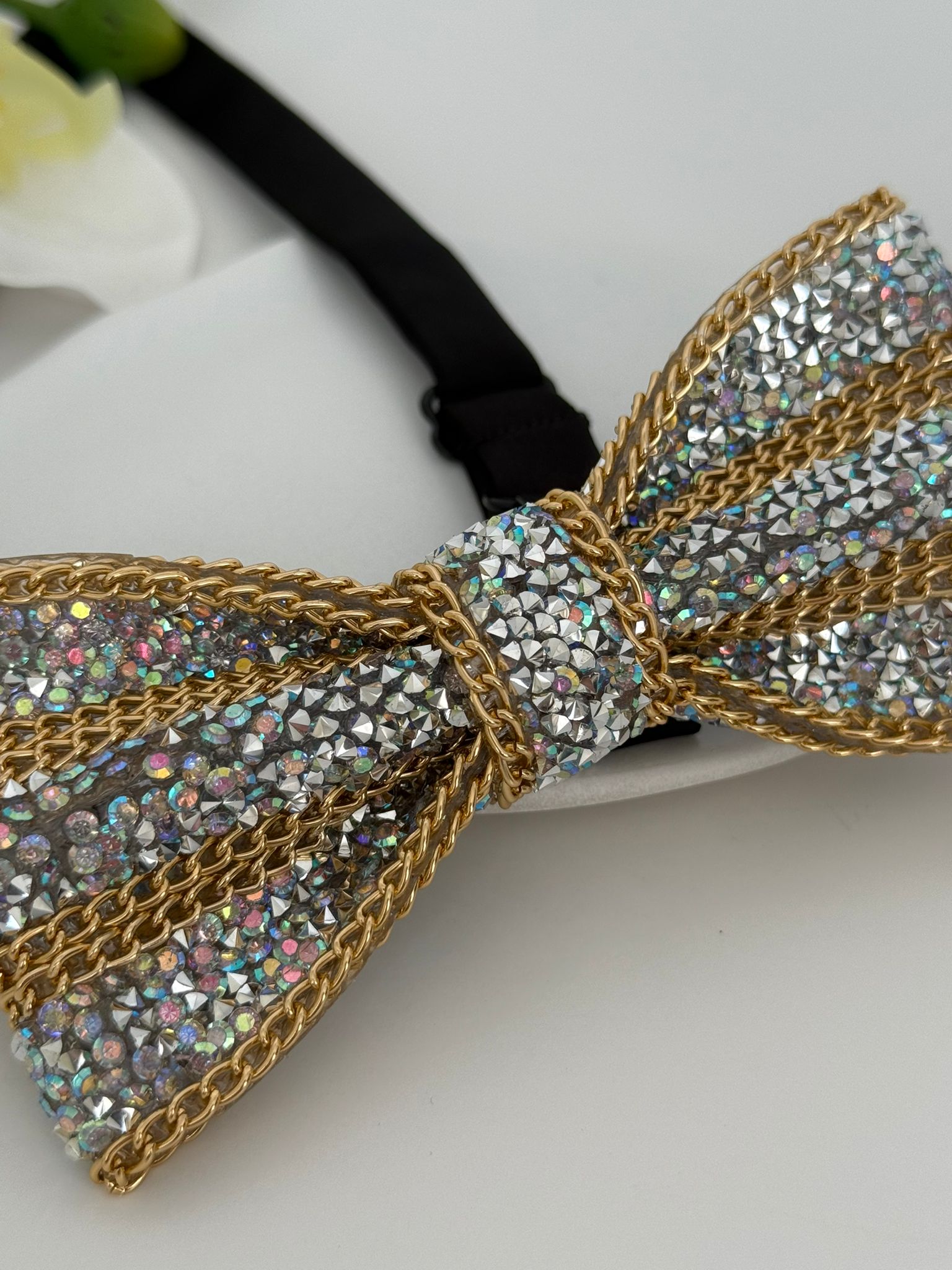 Luxury Crystal & Gold Chain Statement Bow Tie