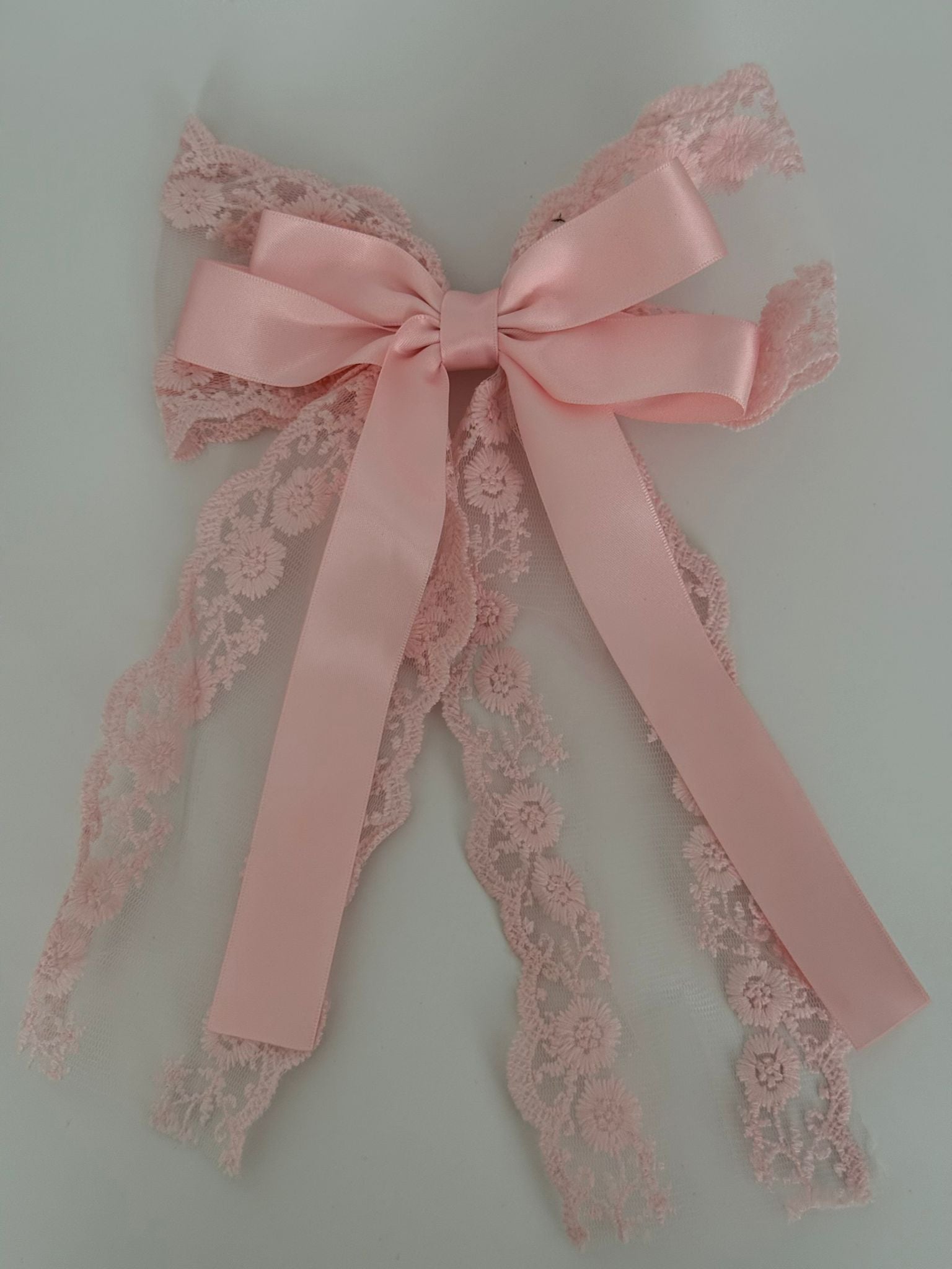Large Pink Dovetail Lace Bow with Satin Ribbon