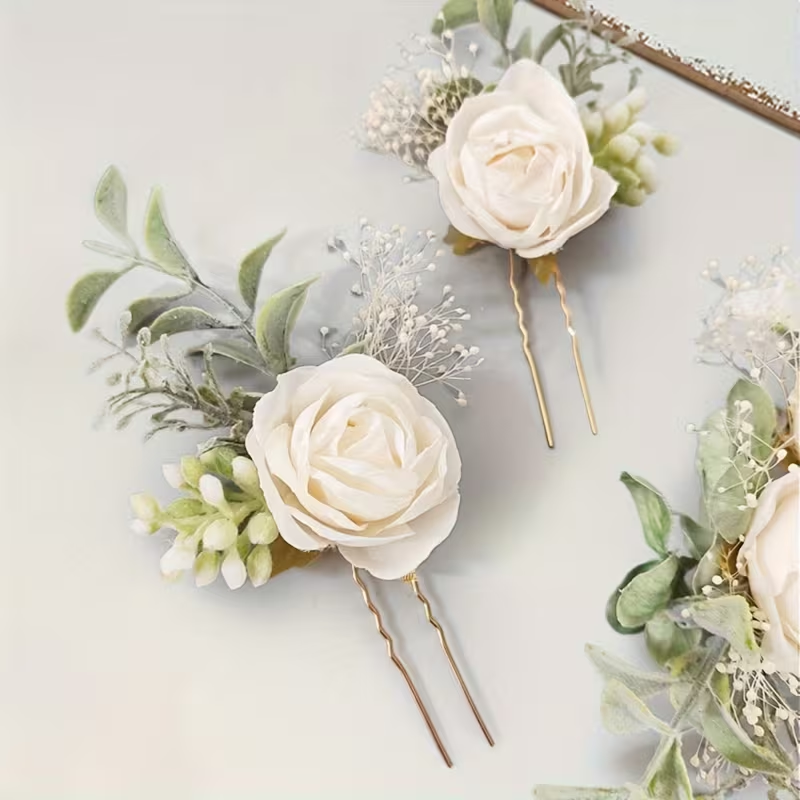 3-Piece Ivory Rose Bridal Hair Pin Set