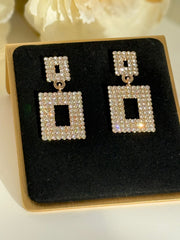 Geometric Crystal Square Drop Earrings