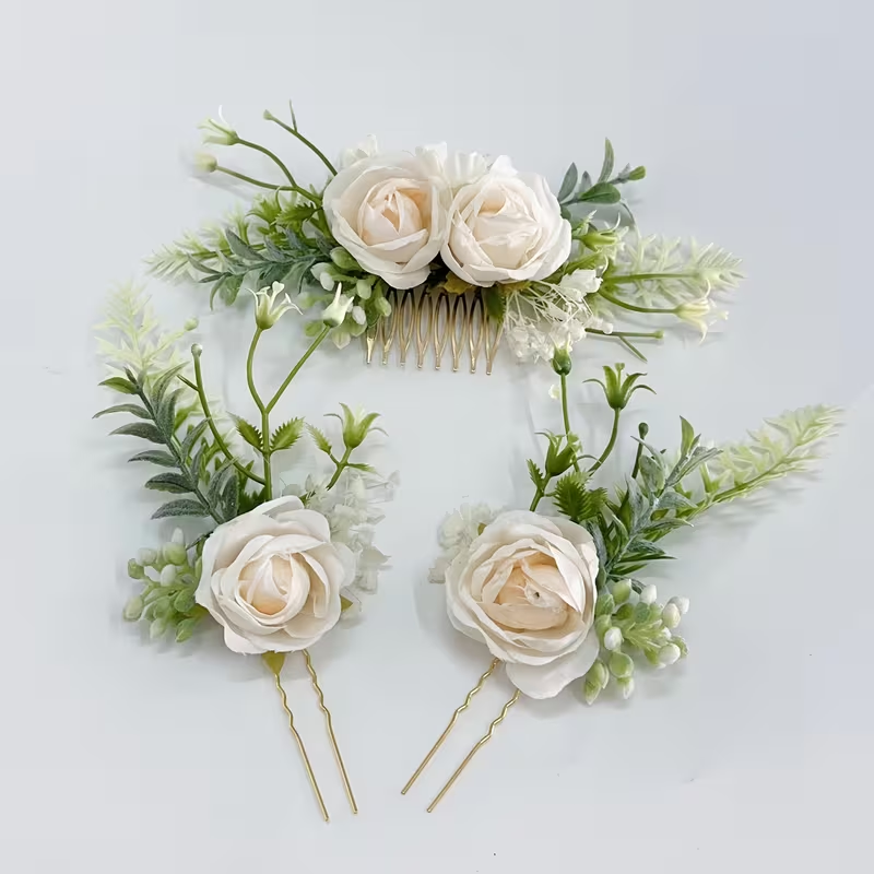 3-Piece Ivory Rose Bridal Hair Pin Set