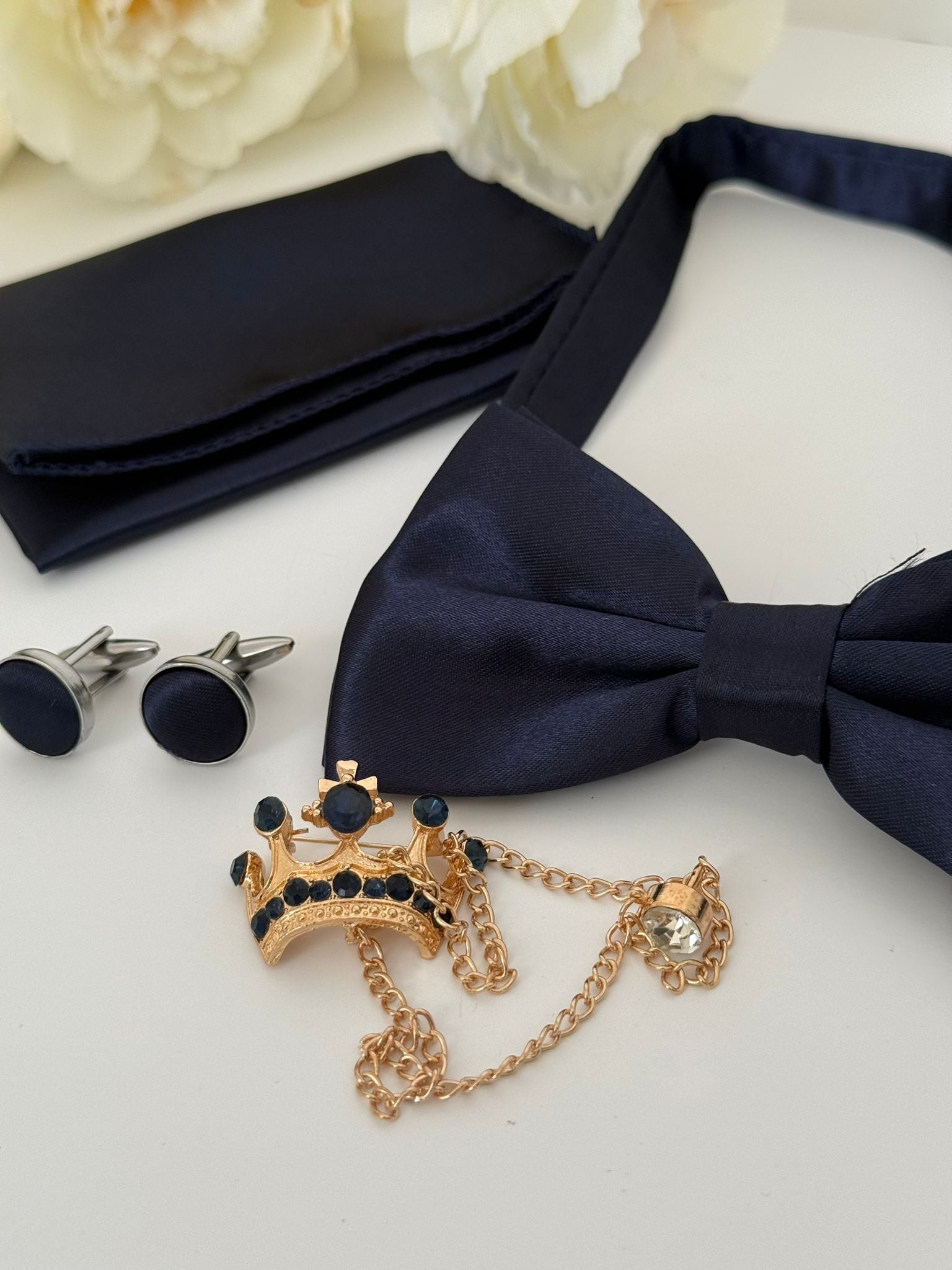 Navy Bow Tie & Accessories Set