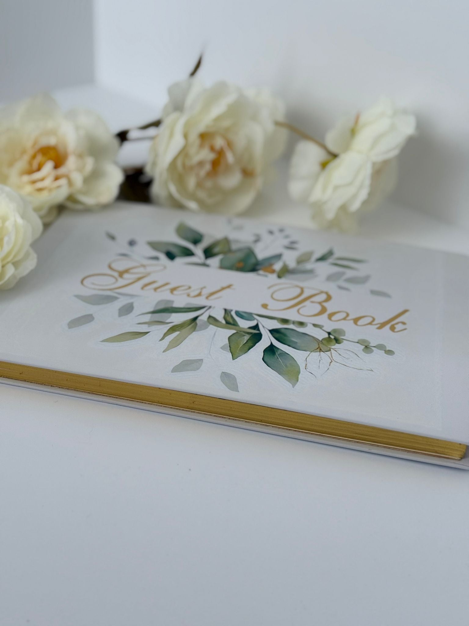 Elegant Wedding Guest Book – Gold Leaf Design