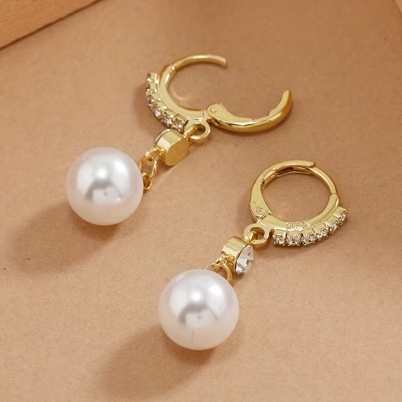 Elegant Gold Pearl Drop Earrings with Crystal Accent