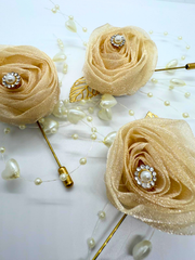 Champagne Rose & Pearl Pin Corsage