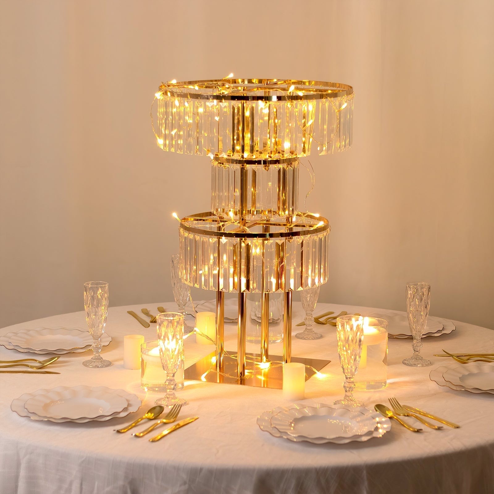 RENTAL - Crystal & Gold Wedding Centerpiece – Elegant Event Table Decor - RENTAL