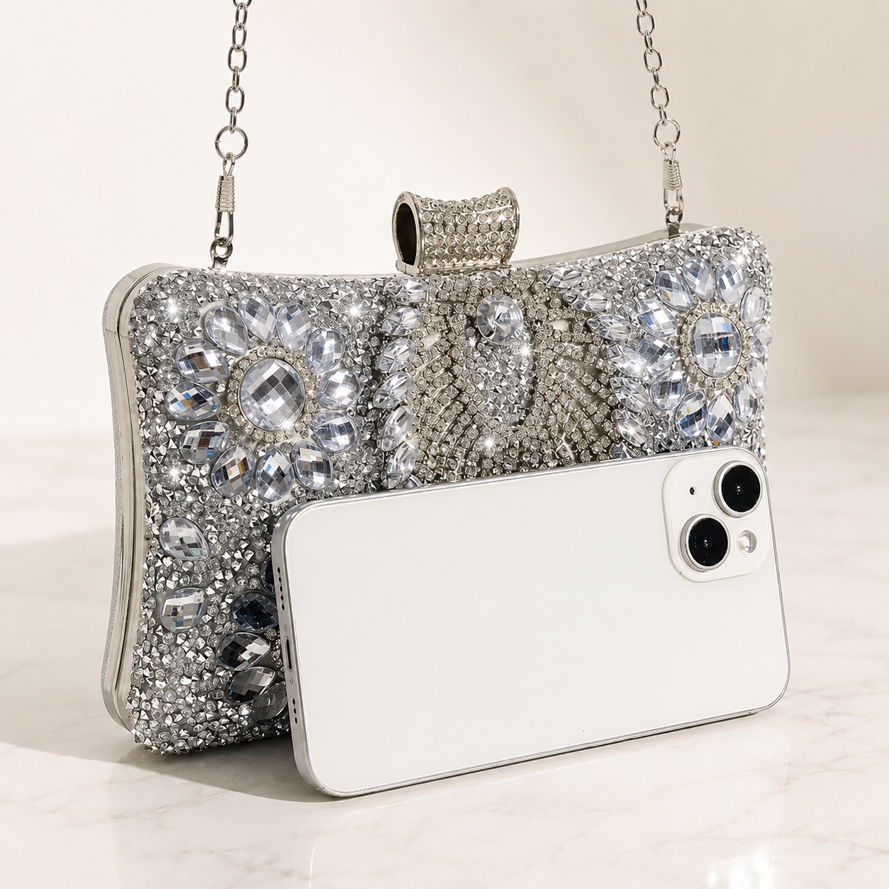Luxury Silver Crystal Evening Clutch