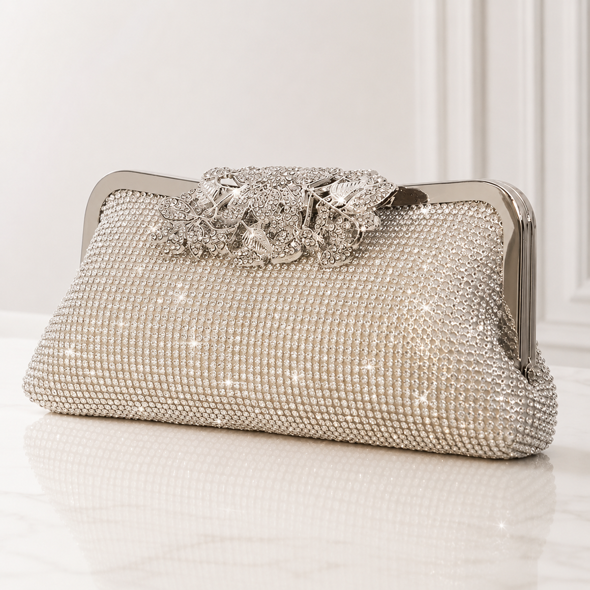 Silver Crystal Rhinestone Evening Clutch