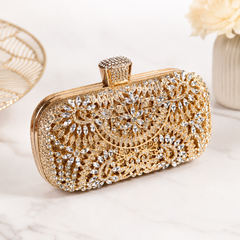 Luxury Gold Crystal Rhinestone Evening Clutch