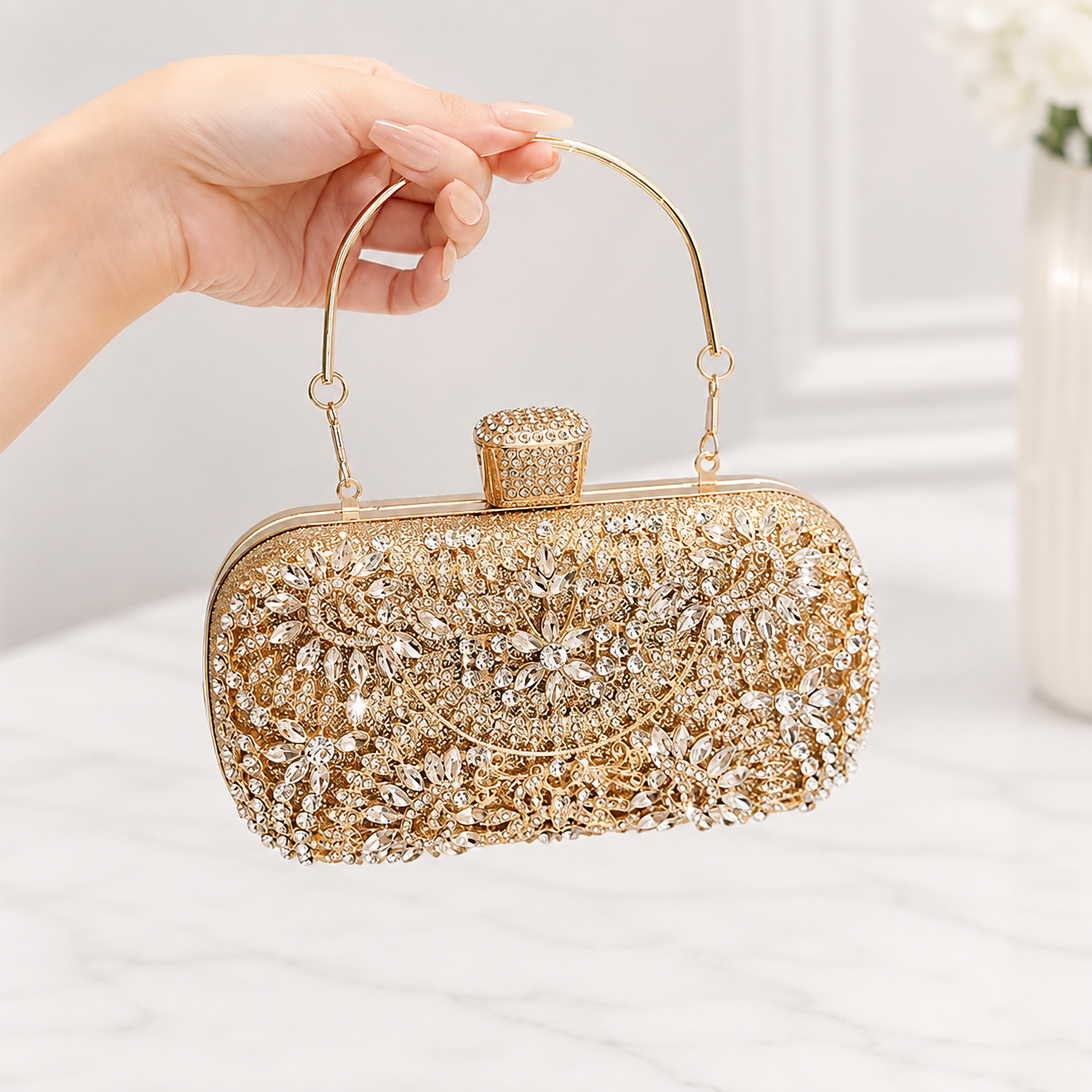 Luxury Gold Crystal Rhinestone Evening Clutch