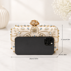Gold Floral Jeweled Clutch with Blue Accents