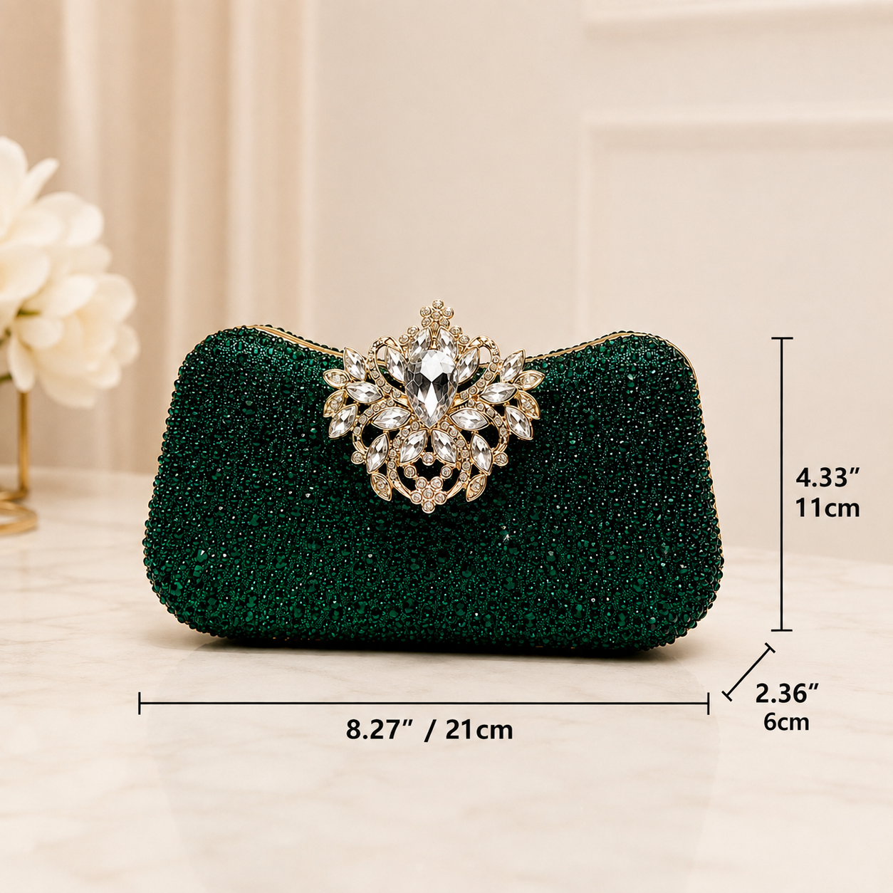 Emerald Green Crystal Evening Clutch