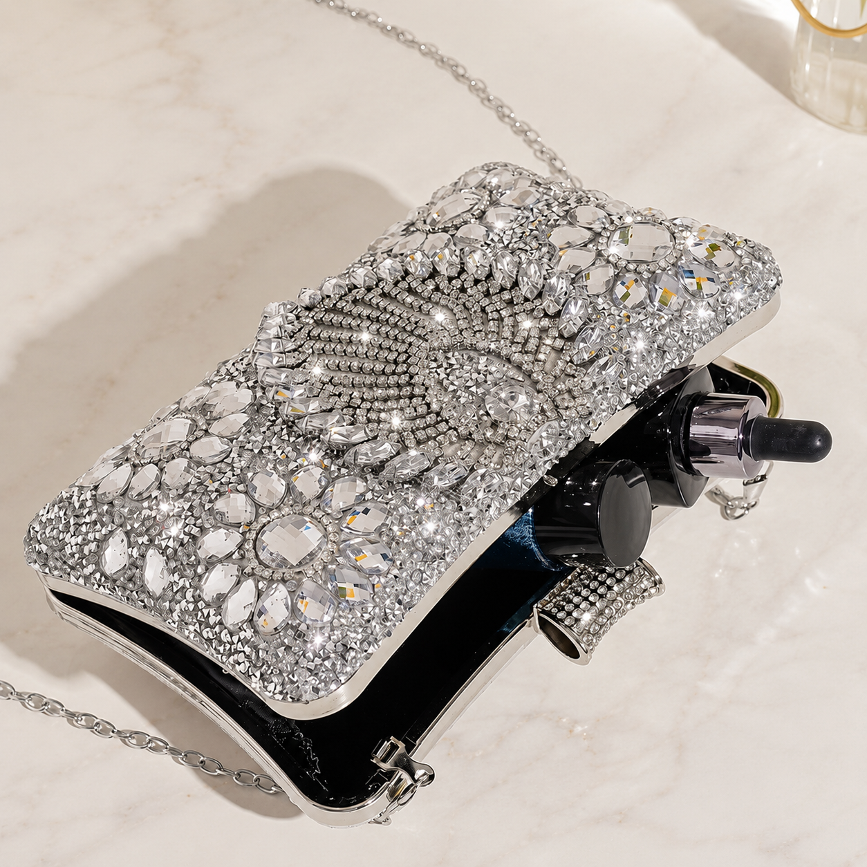 Luxury Silver Crystal Evening Clutch