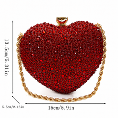 Luxury Red Crystal Heart Clutch Purse