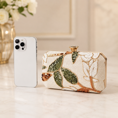 Elegant Floral Sequin Box Clutch