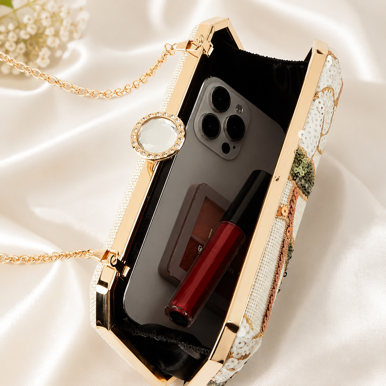 Elegant Floral Sequin Box Clutch