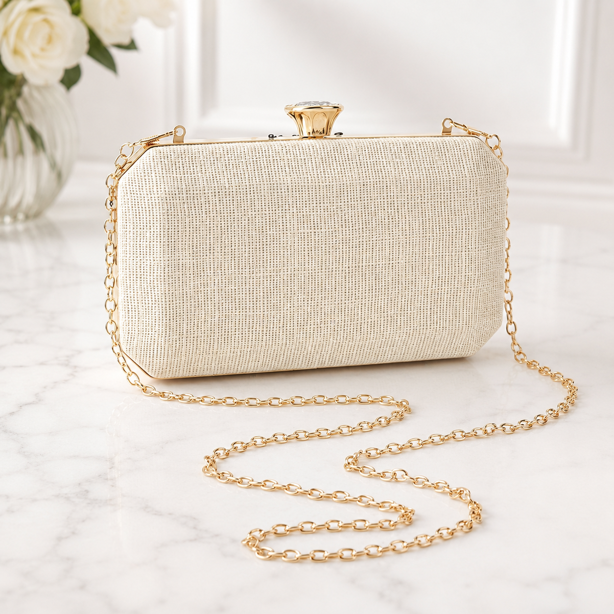 Elegant Floral Sequin Box Clutch