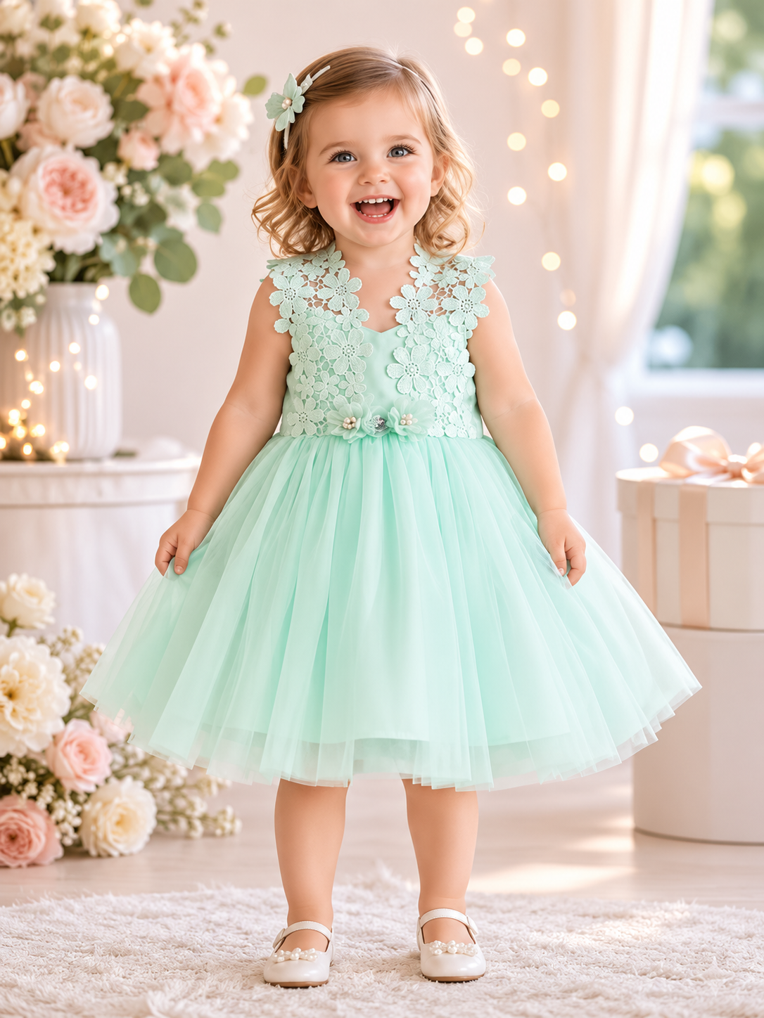 Mint Green Lace Flower Girl Dress