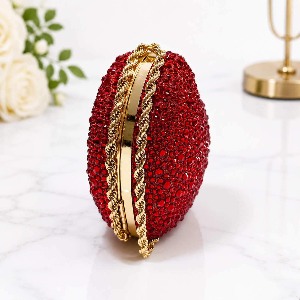 Luxury Red Crystal Heart Clutch Purse