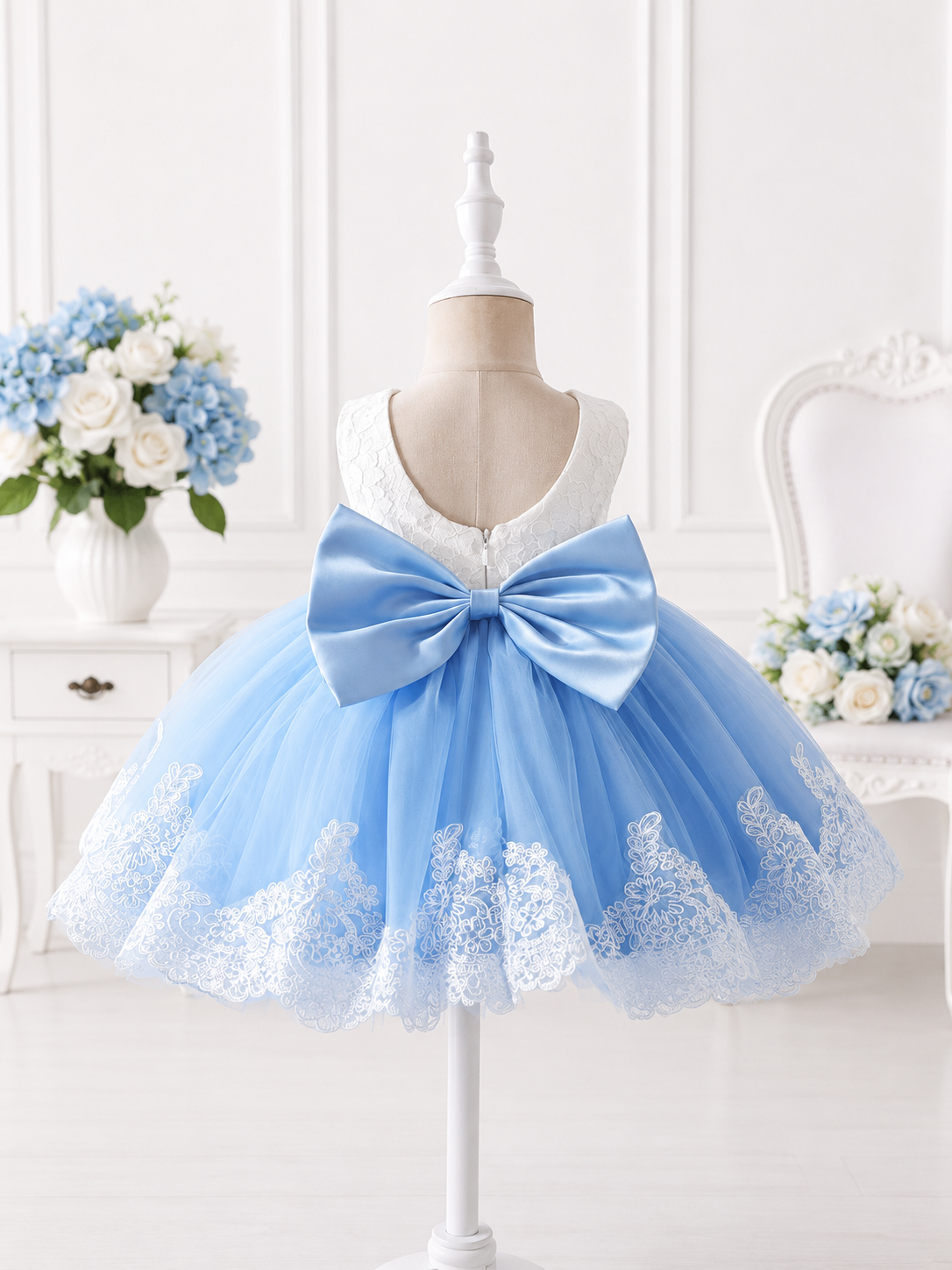 Sky Blue Princess Lace & Tulle Dress for Girls