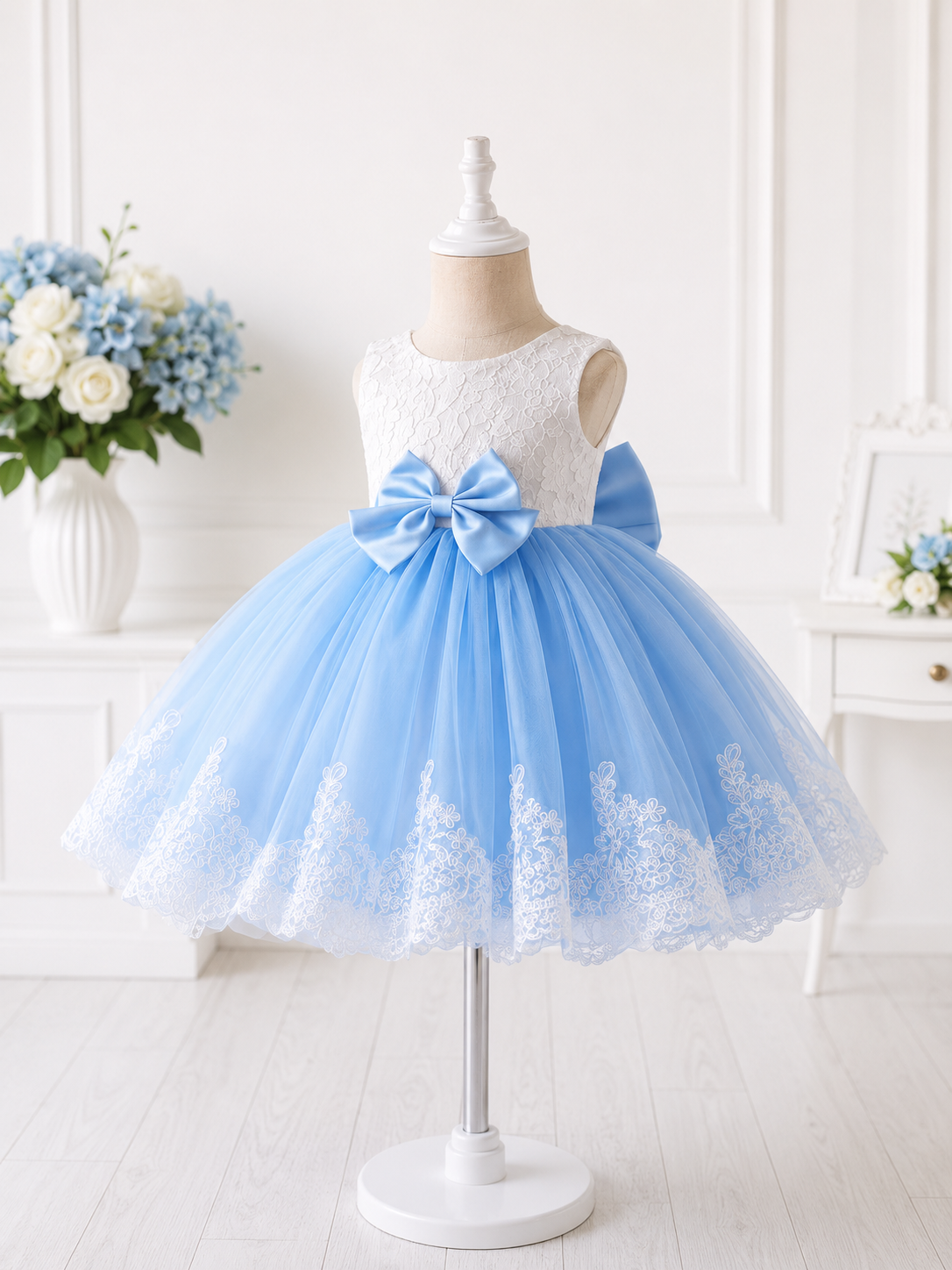 Sky Blue Princess Lace & Tulle Dress for Girls