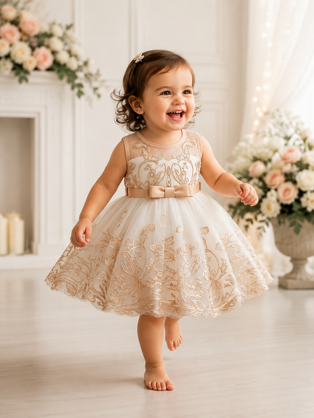 Champagne Luxury Lace Flower Girl Dress (2–3 Years)