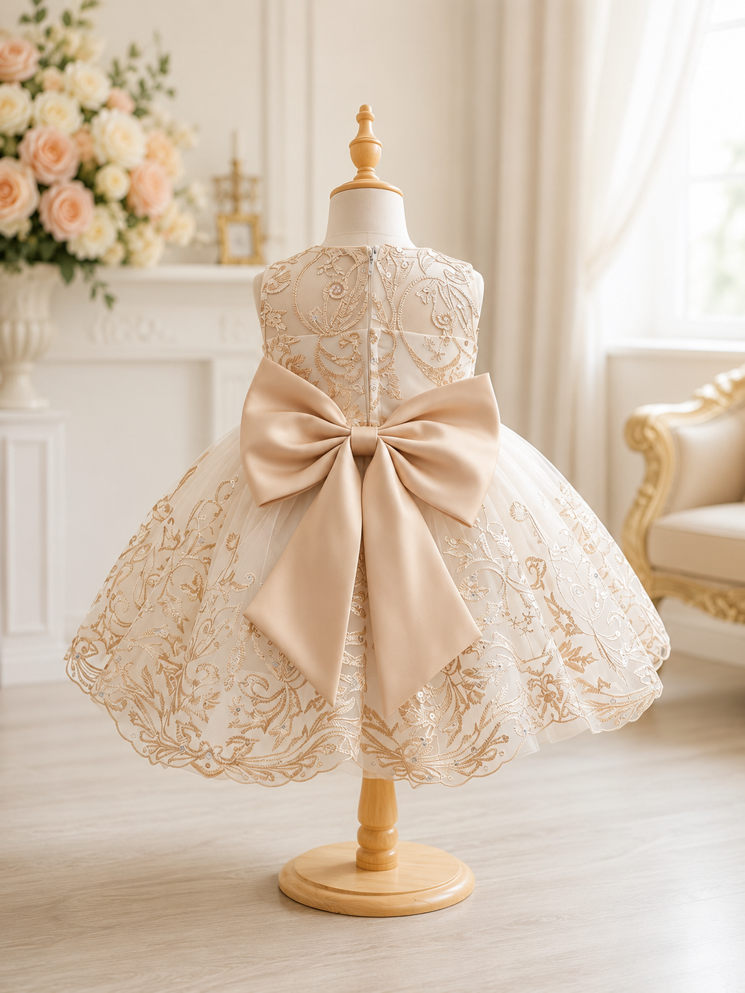 Champagne Luxury Lace Flower Girl Dress (2–3 Years)