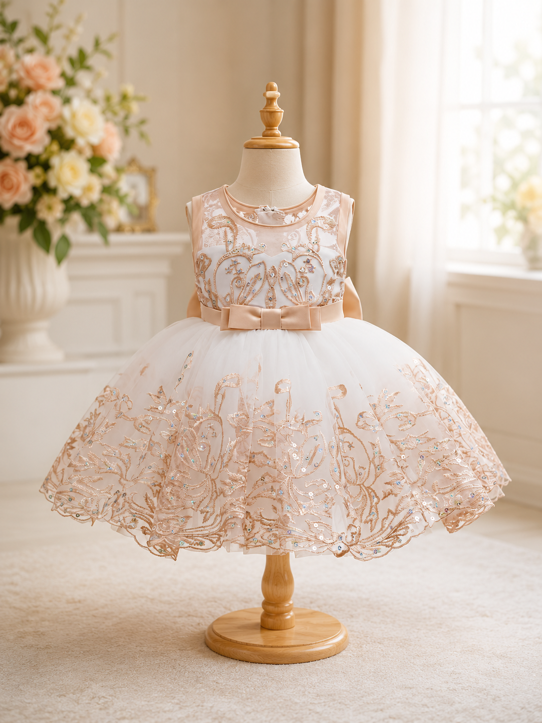 Champagne Luxury Lace Flower Girl Dress (2–3 Years)